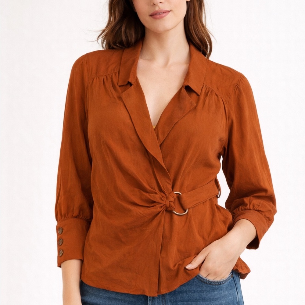 Free People Rust Orange Wrap Top‎ Belted Waist | Size M